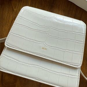 JW PEI Ivory Croc-Embossed Mini Flap crossbody purse